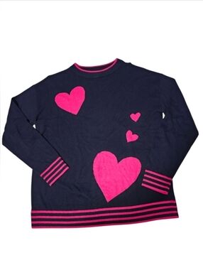 Talbots Cotton Blend Mock Neck Pink Hearts Preppy Navy Pullover Sweater Barbie M